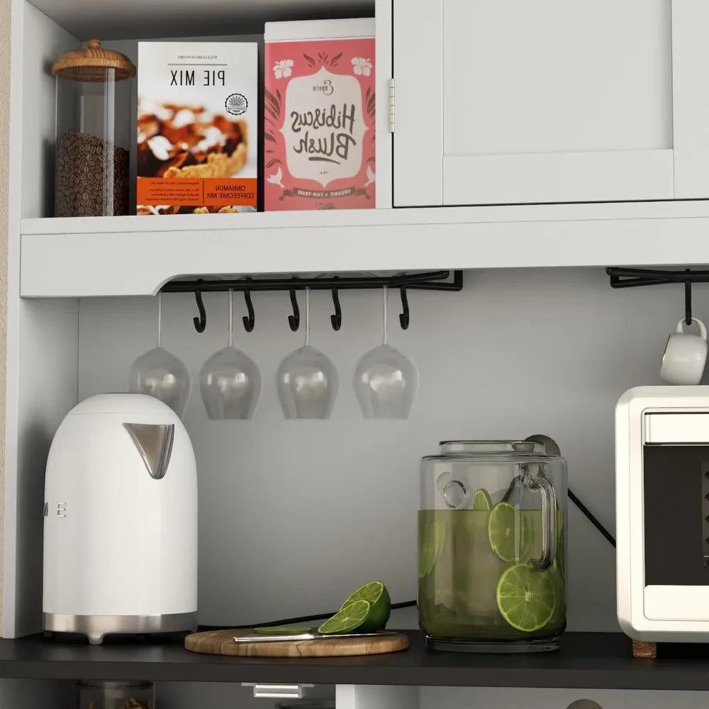 Kitchen Pantry Storage Cabinet Freestanding Buffet with Wine Glass Holder