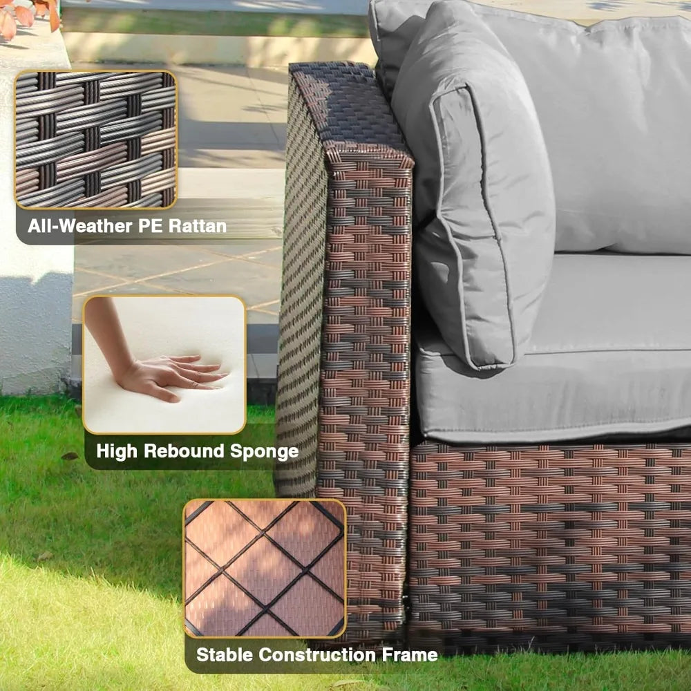 Ljustra 8 Piece Patio Furniture Set with Fire Pit Table Rattan Sectional