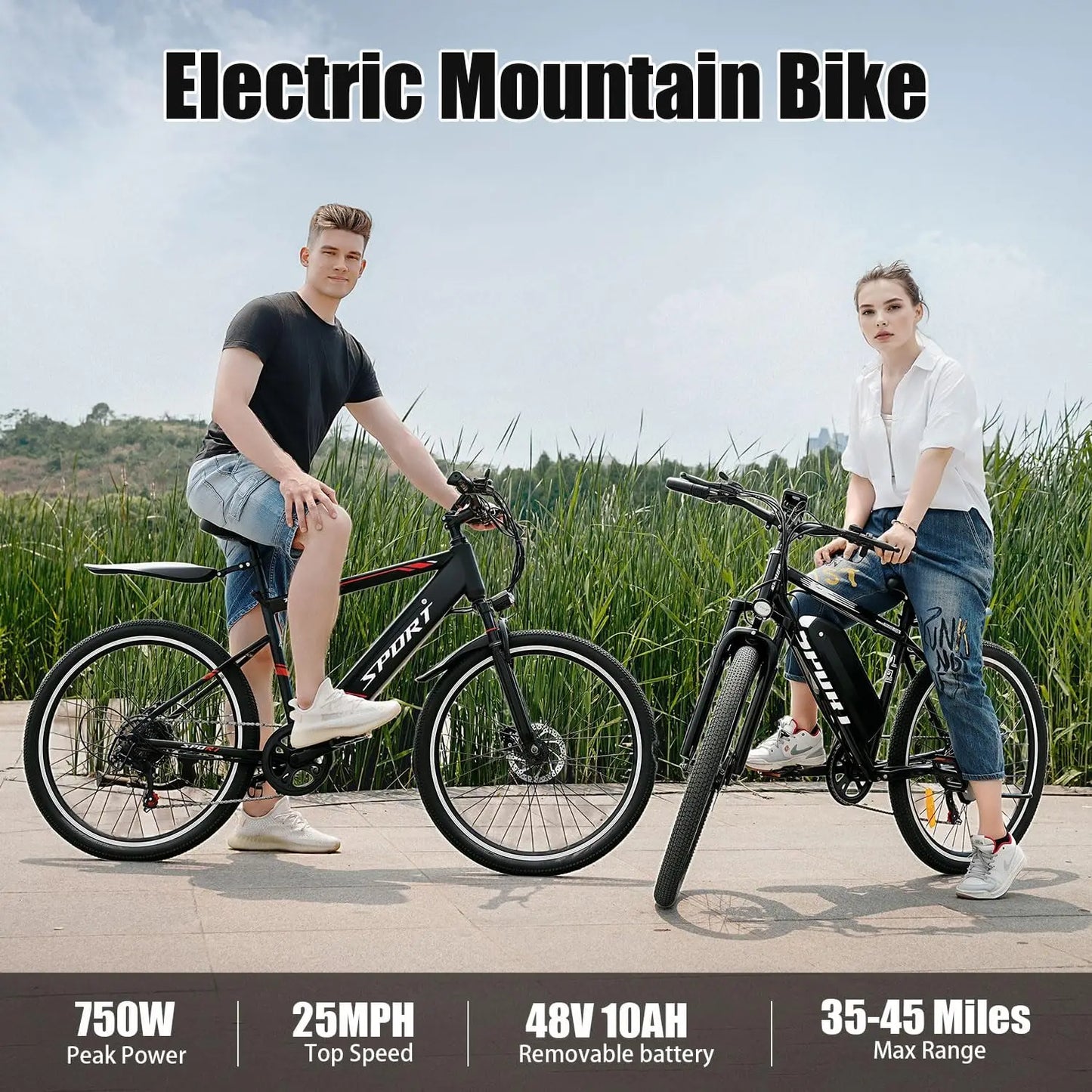 Electric Mountain Bike 750W Motor Removable Battery 25MPH Adult Ebike