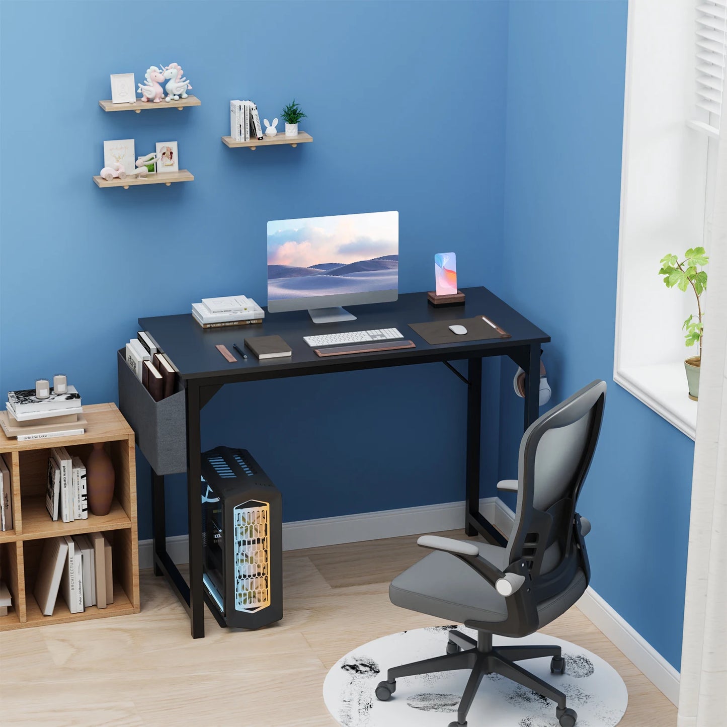 Ljustra Modern Compact Computer Desk with Storage and Headphone Hook