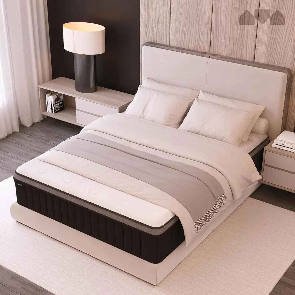 Ljustra 14 Inch Queen Hybrid Mattress Memory Foam Pillow Top Medium Firm