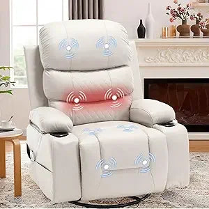 Massage Swivel Rocker Recliner Chair with Heat and Cup Holders