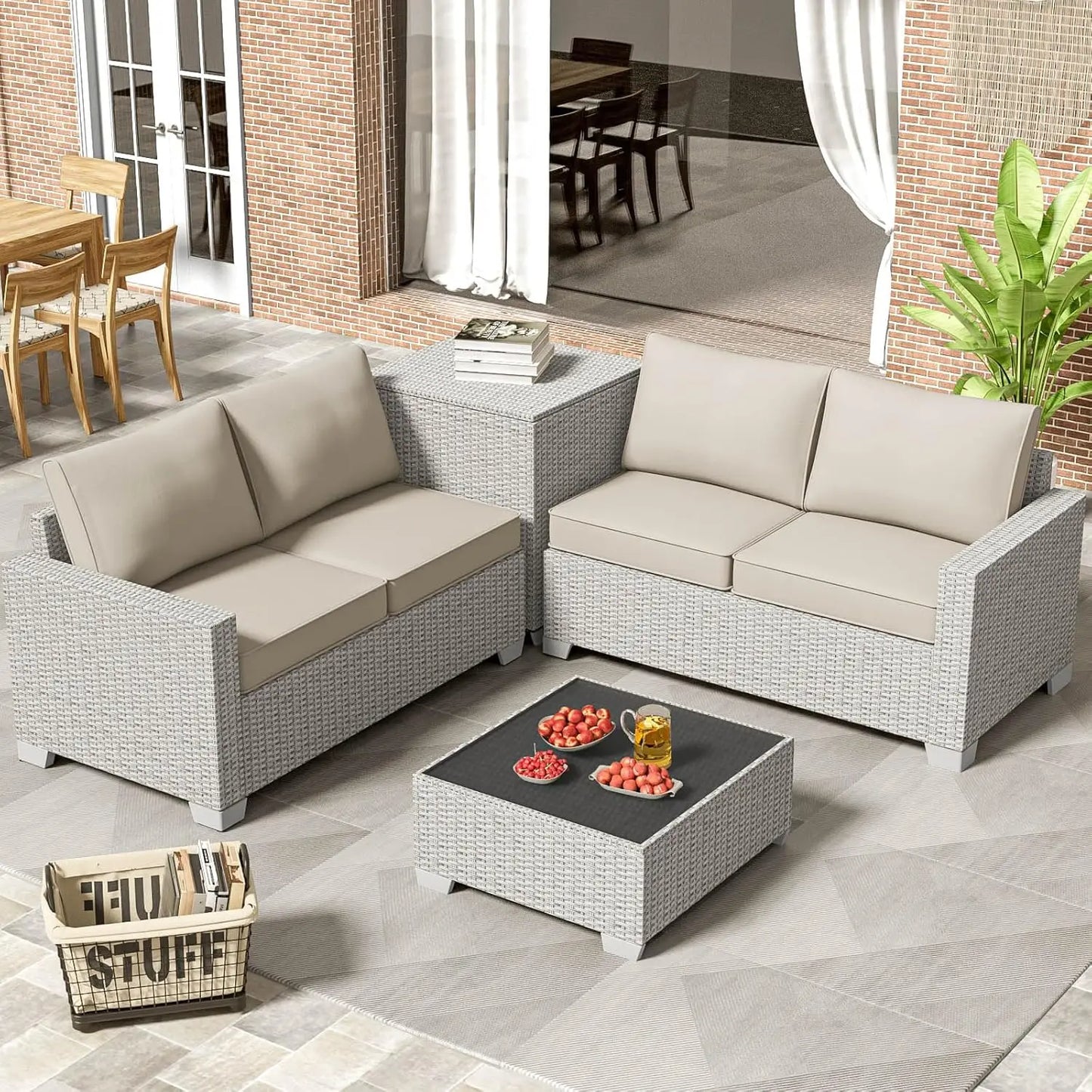 Ljustra Outdoor Patio Furniture Set 6 Pieces Wicker Sectional Sofa Set