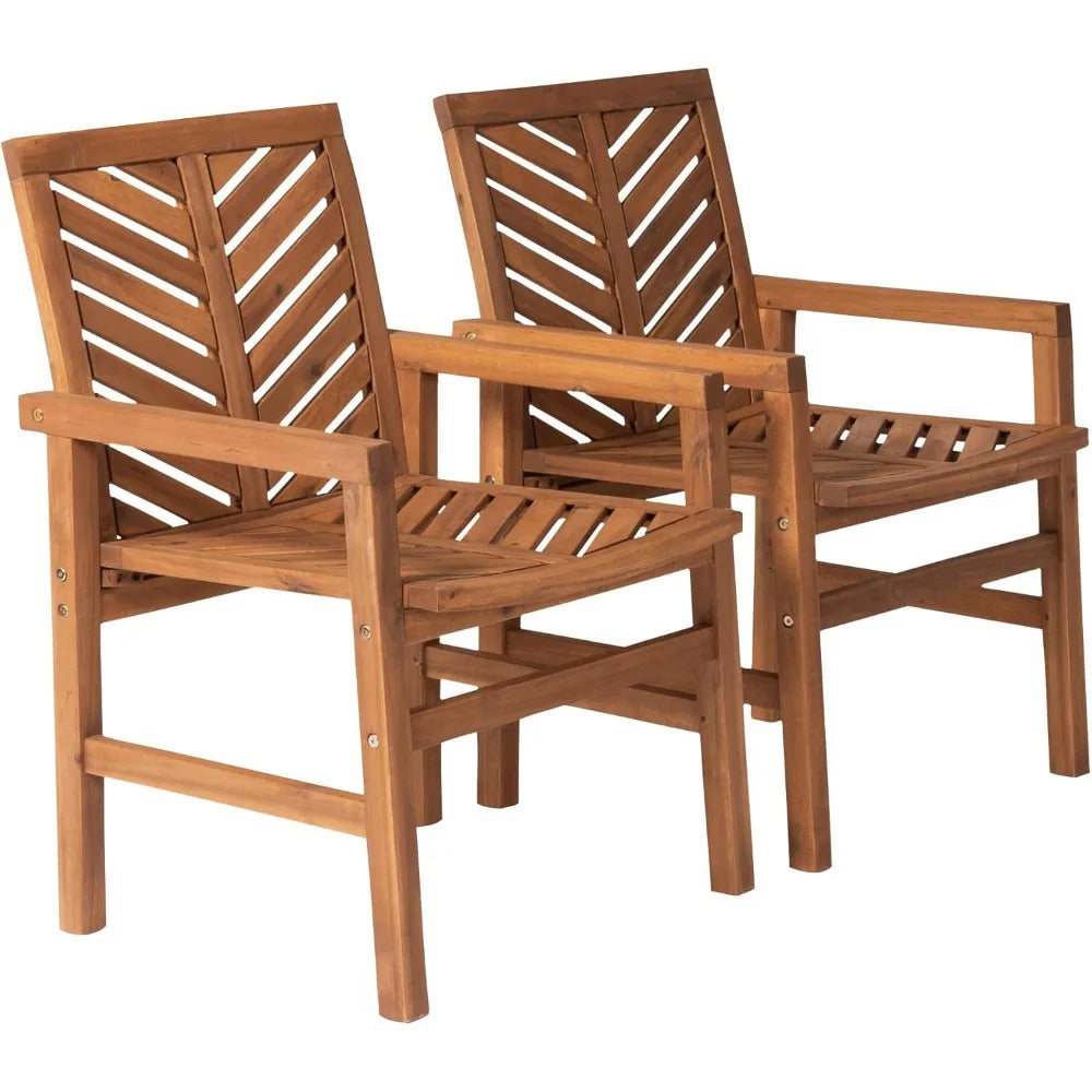 2 Piece Outdoor Patio Chevron Wood Chair Set All Weather Garden Poolside