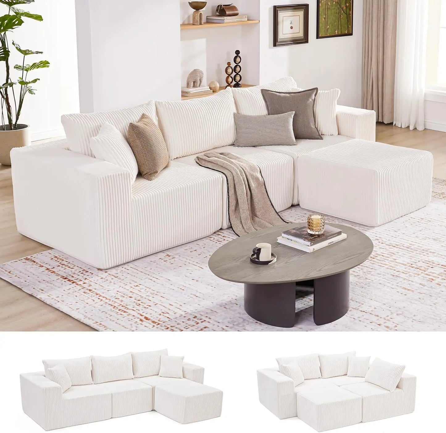 135” Modular Corduroy Cloud Sectional Sofa – Ljustra Dalfjord