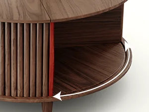 Round Coffee Table with Storage Mid Century Modern Fluted Design