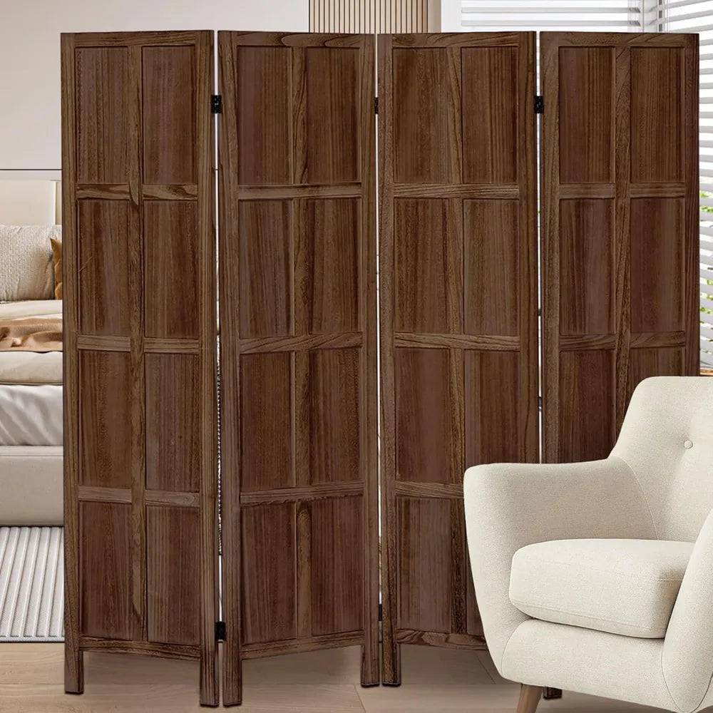 4 Panel Room Divider Freestanding Tung Wood Folding Privacy Screen