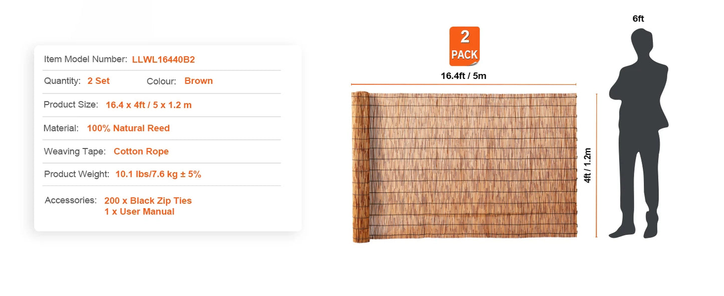 Natural Reed Fencing Roll 3.3ft x 13.3ft Outdoor Privacy Screen