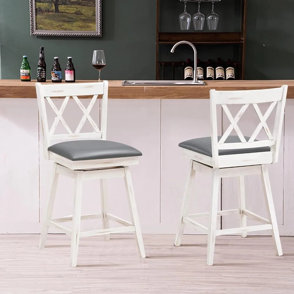 Bar Stool Set of 4 360° Swivel Counter Height with Footrest Ergonomic Backrest