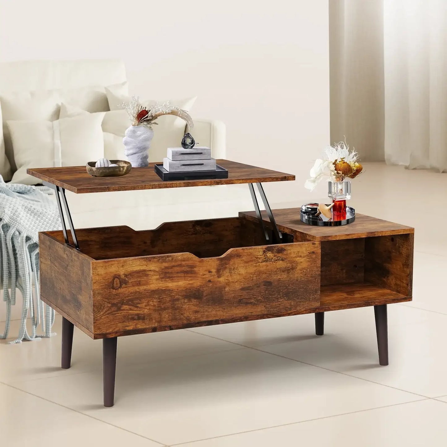 Modern Lift Top Coffee Table Adjustable Height Storage Espresso Finish