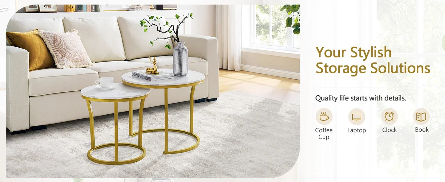 Round Nesting Coffee Tables Set of 2 Minimalist Living Room Furniture