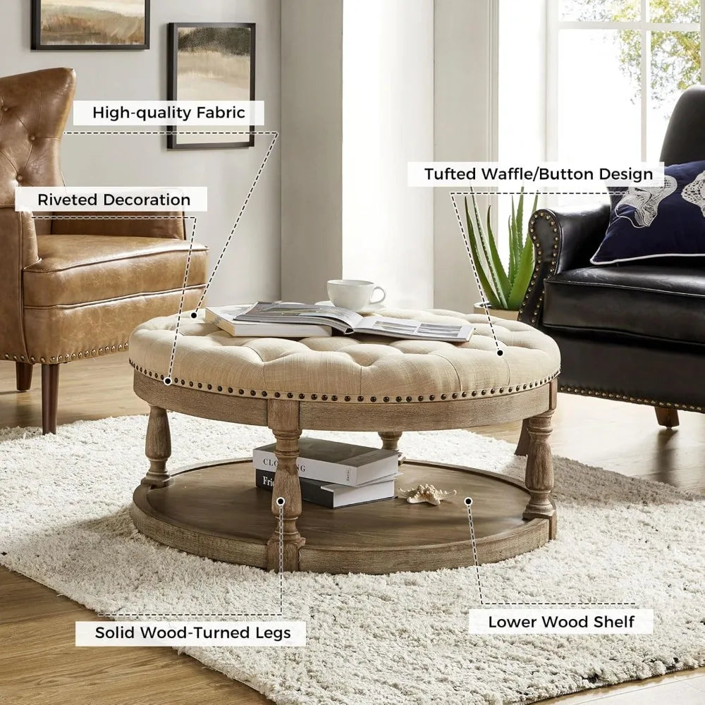 Ljustra Large Round Ottoman Coffee Table with Storage and Legs