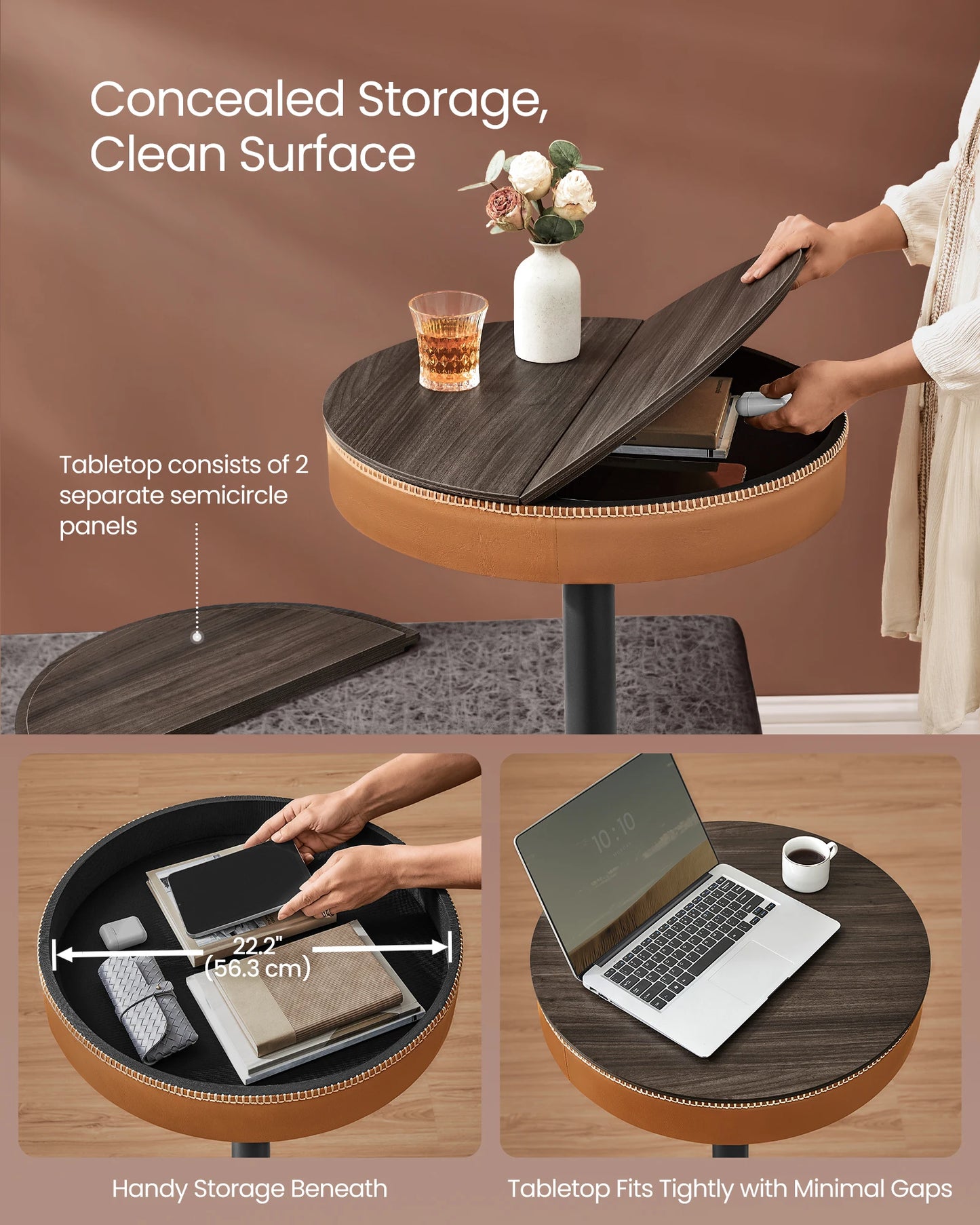 Height Adjustable Round Bar Table with Storage Modern Pub Table