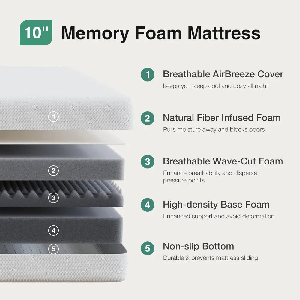 Ljustra Comfort Memory Foam Mattress 10 Inch Twin Full Queen King