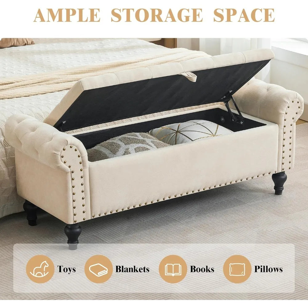 51 Inch Bedroom Storage Bench Ottoman with Storage Chenille Upholstered