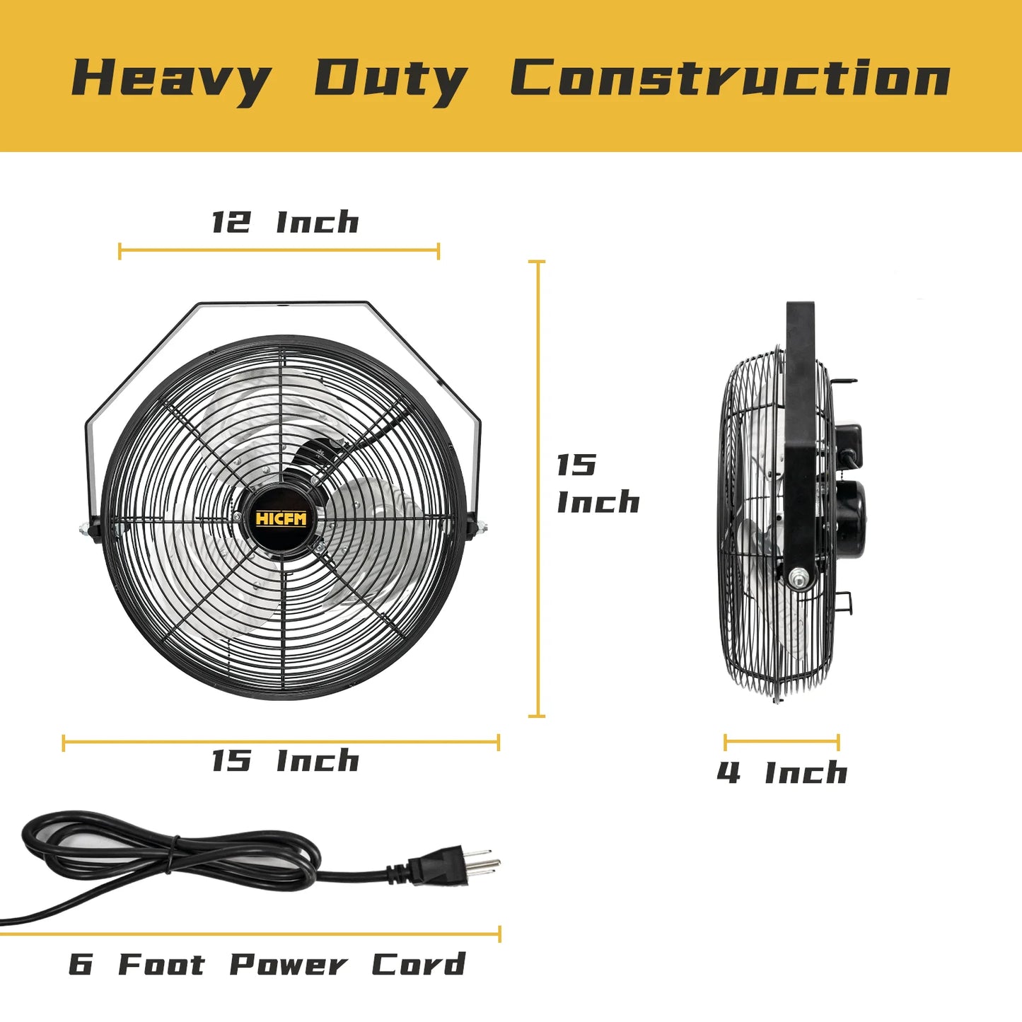 Ljustra 2500 CFM 12 Inch Industrial Wall Mount Fan High Velocity 3 Speed