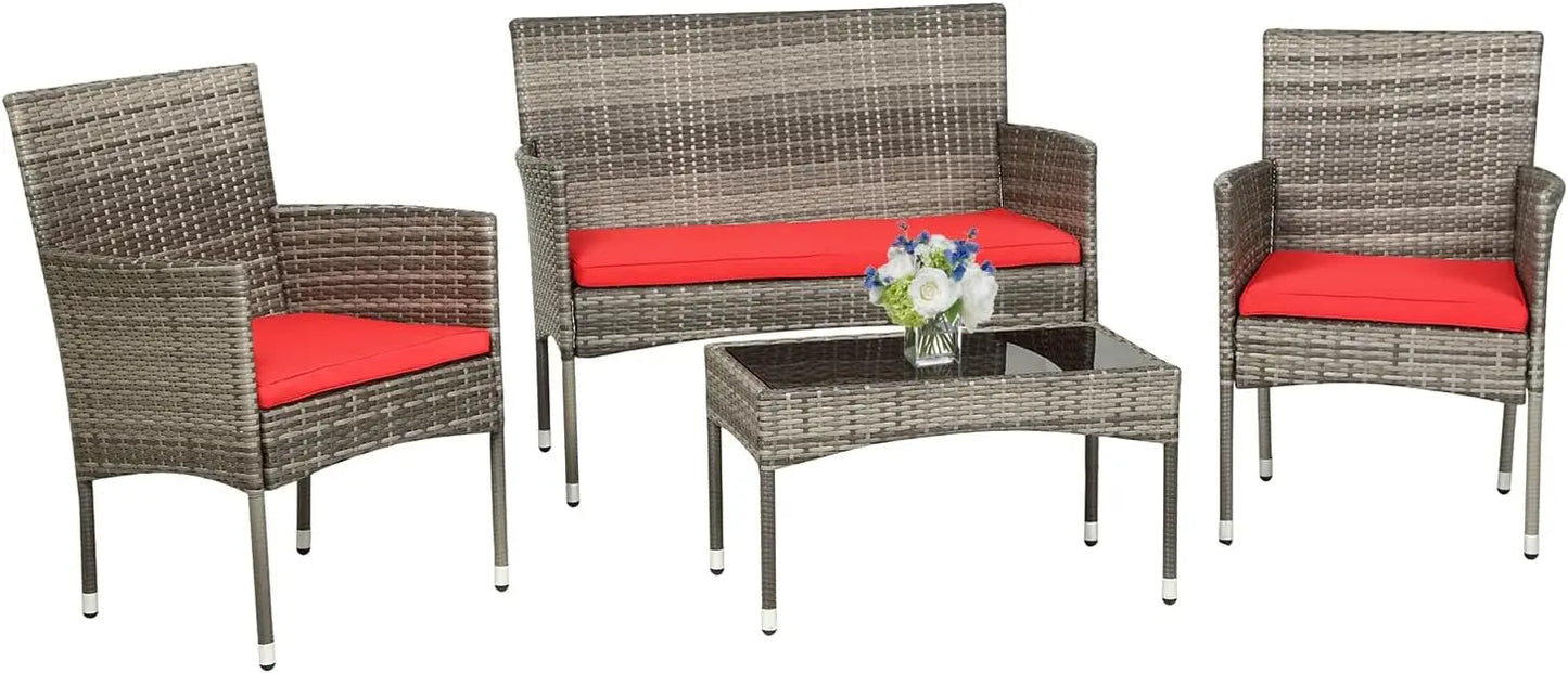 Ljustra 4 Pieces Rattan Patio Furniture Set Garden Conversation Sofa