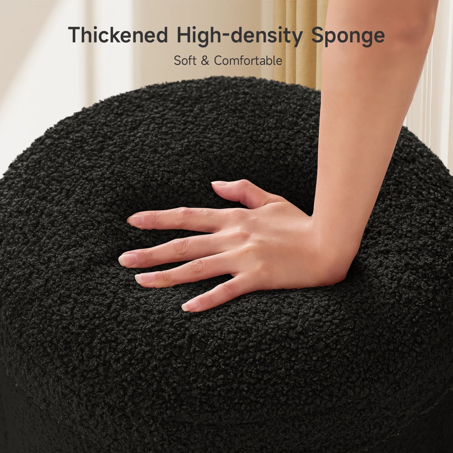 Round Storage Ottoman with Tray Vanity Stool Footrest Coffee Table