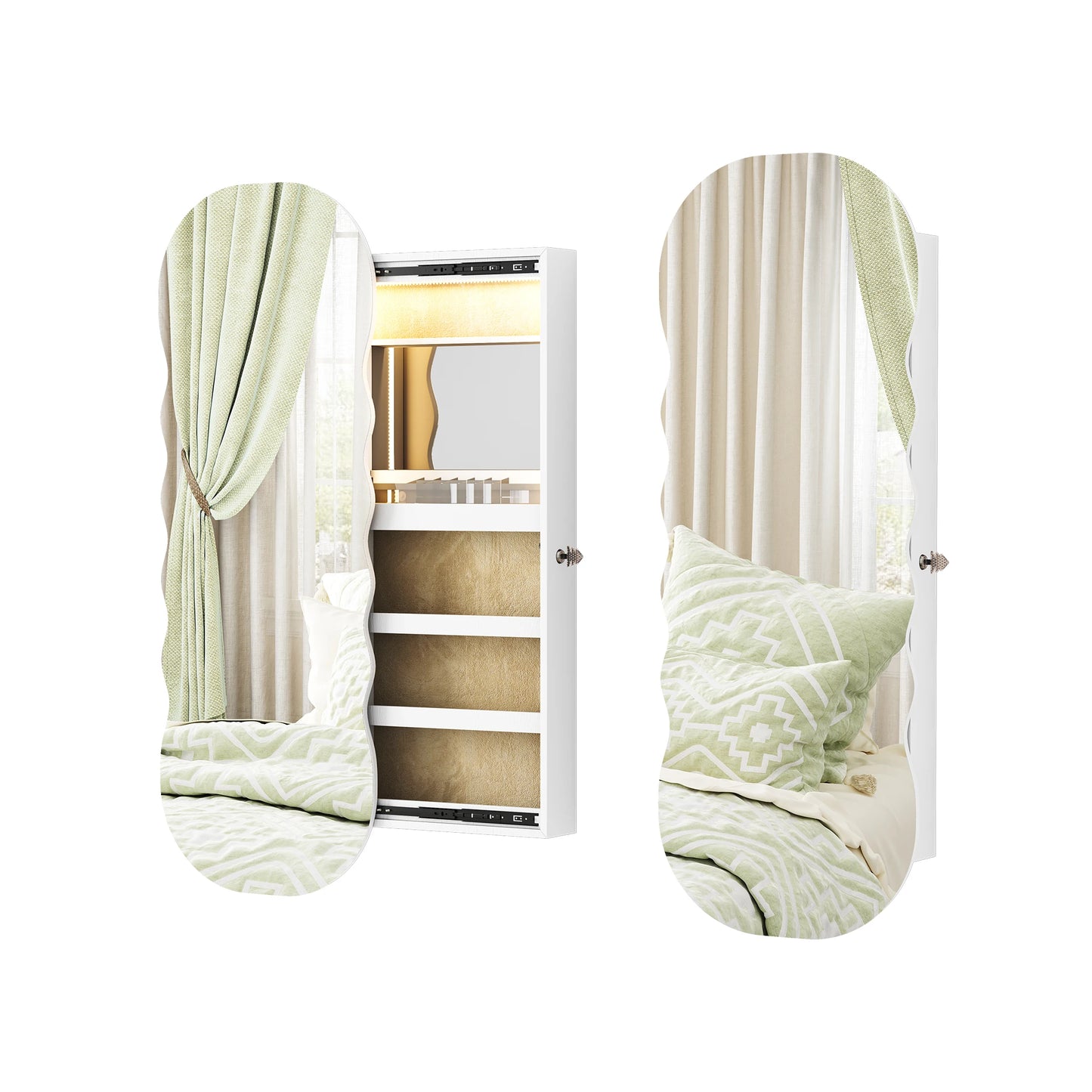 Ljustra Jewelry Armoire with LED Lights Lockable Hanging Organizer Cabinet