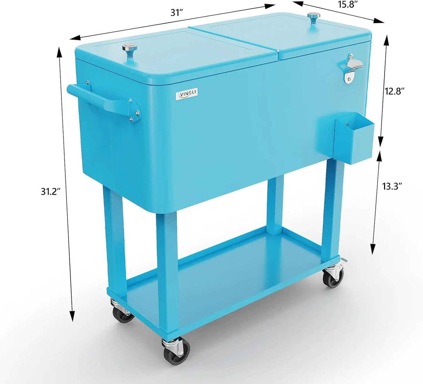 Ljustra 80 Quart Rolling Ice Chest Portable Cooler Cart with Shelf