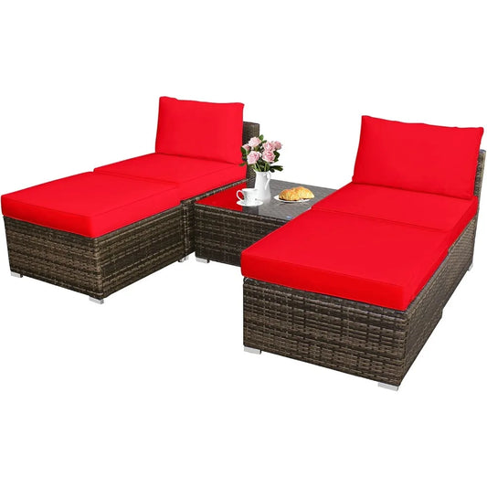 5 Piece Wicker Lounge Chair Set with Glass Coffee Table Outdoor Furniture