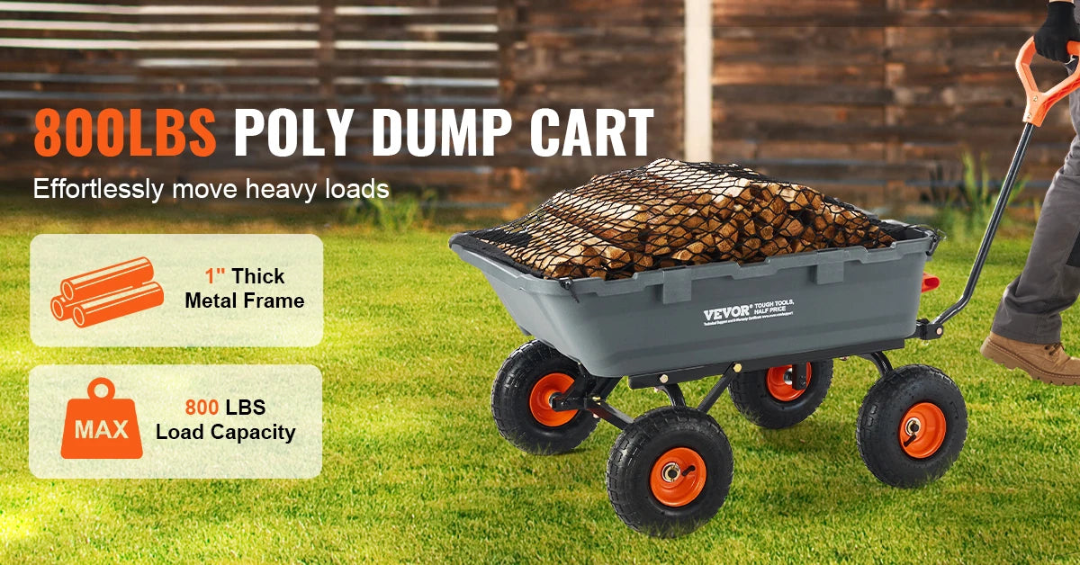 Durable Garden Dump Cart Heavy Duty Poly Wagon Steel Structure