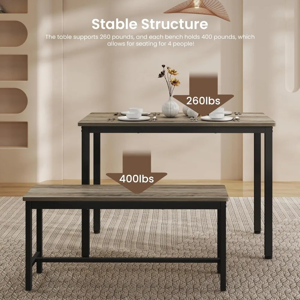 Dining Table Set for 4 with Benches Modern Kitchen Furniture