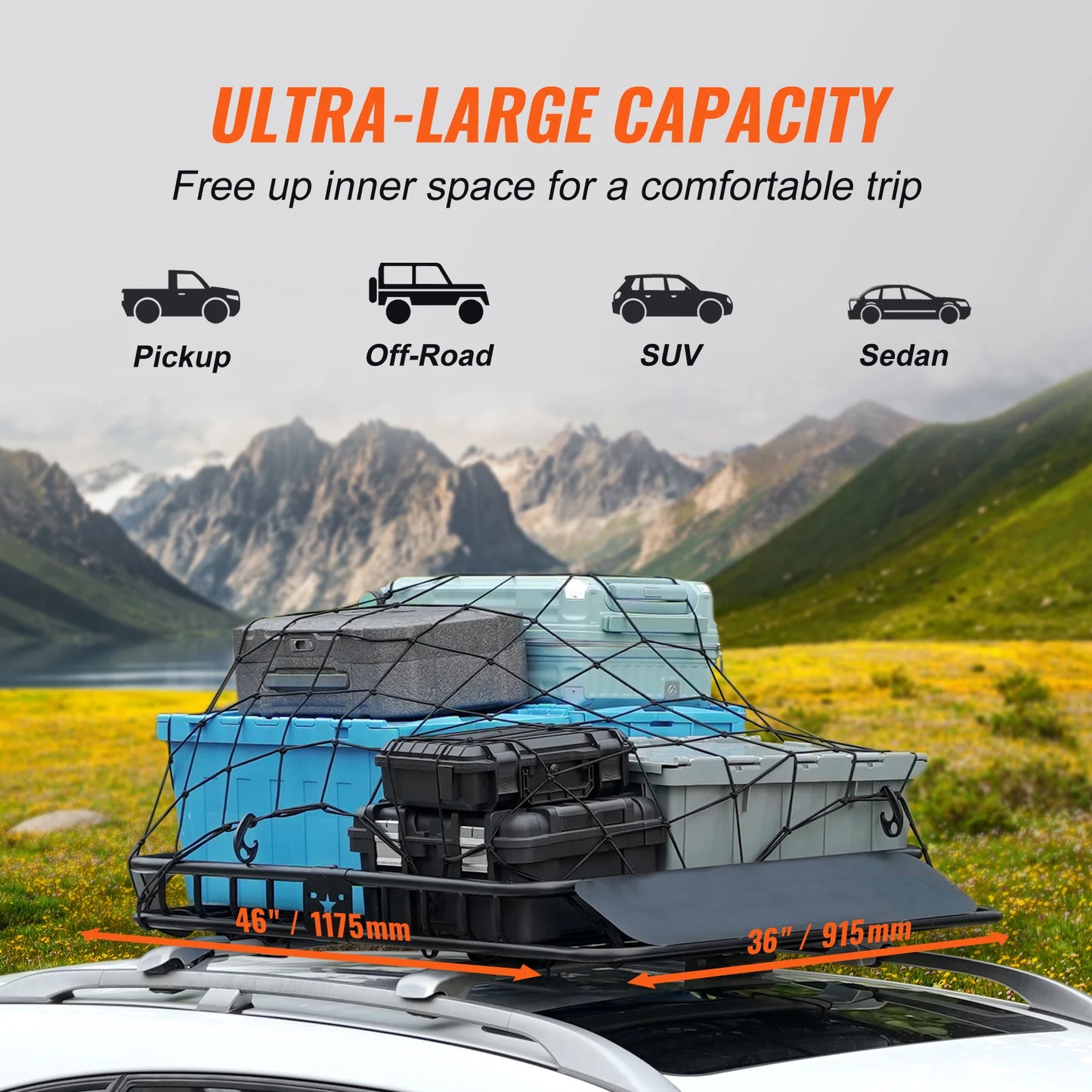 Ljustra Heavy-Duty Roof Rack Cargo Basket 200LBS Capacity SUV Truck
