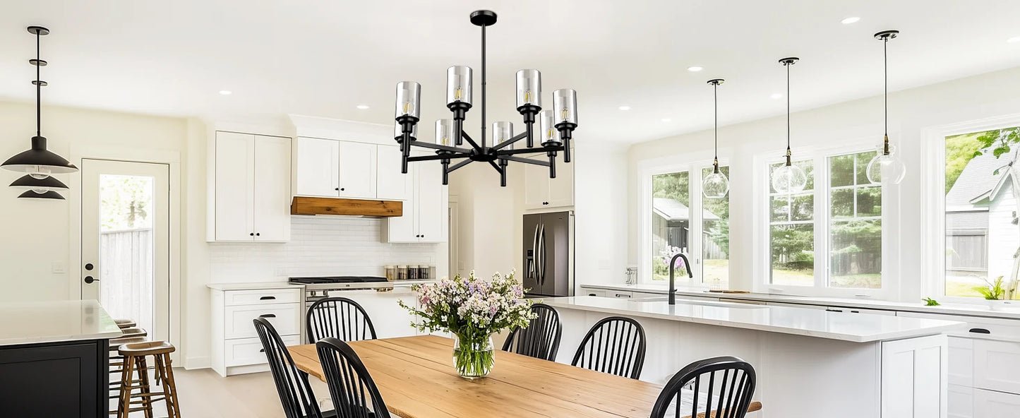 Ljustra 8-Light Industrial Ceiling Lamp Chandelier for Kitchen Dining Room