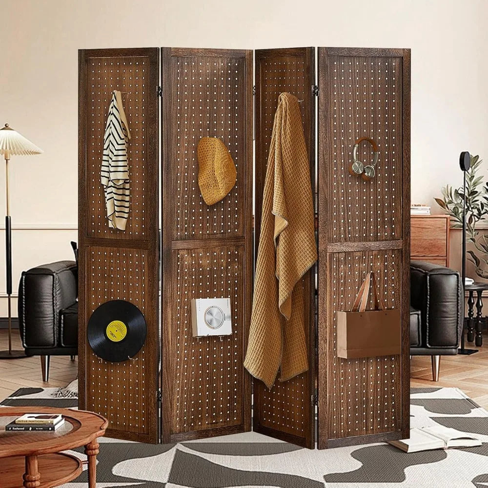 4 Panel Room Divider Folding Privacy Screen Pegboard Display Board