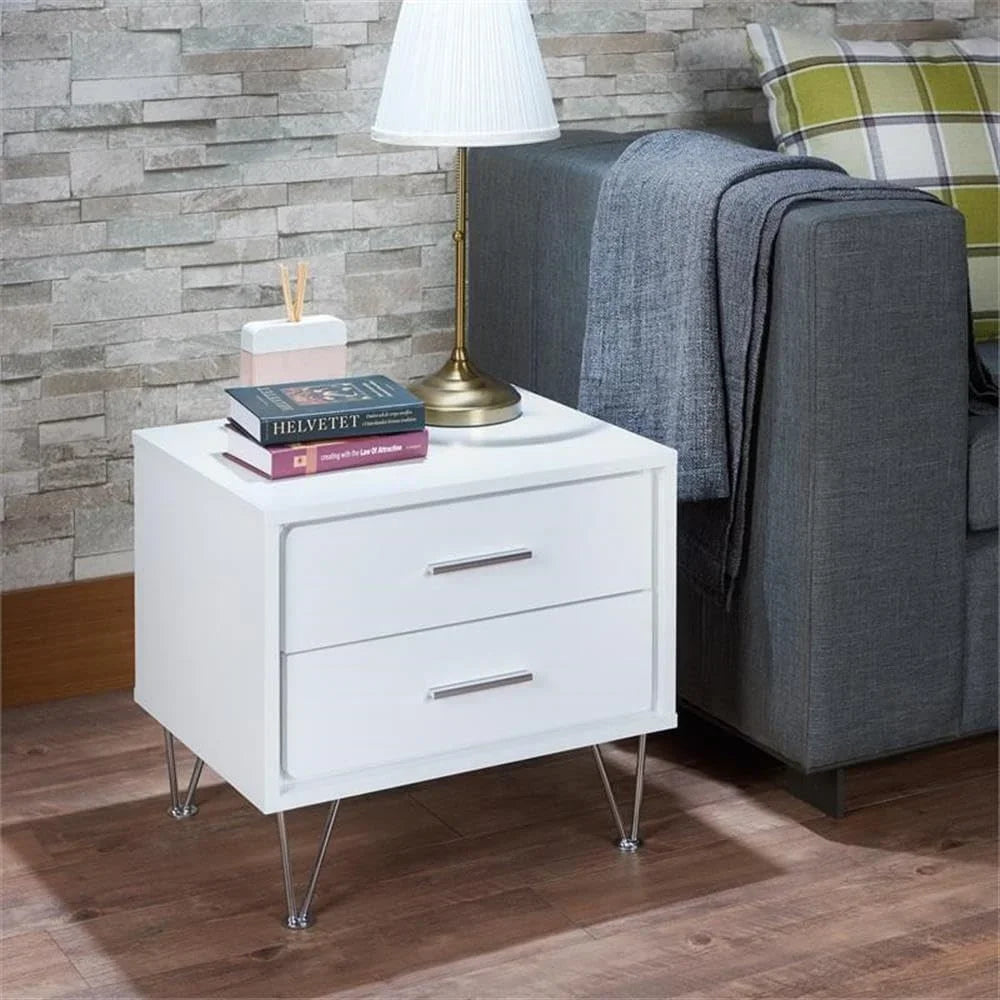 Ljustra Wooden Rectangular 2-Drawer Nightstand with V Shaped Legs