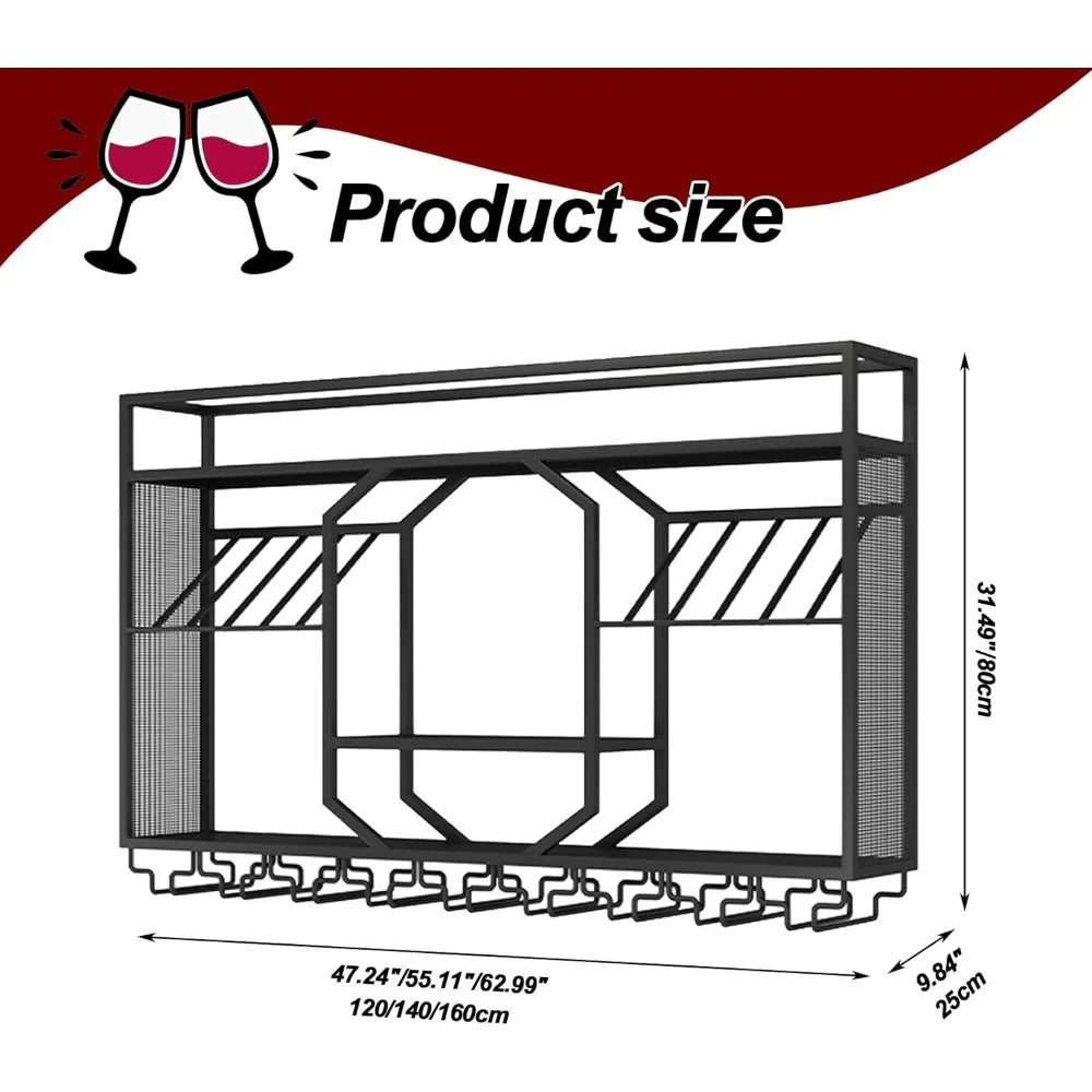 47 Inch Wall Mounted Wine Rack Floating Bar Metal Storage Shelf