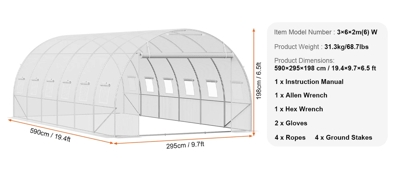 Large Walk-in Tunnel Greenhouse Heavy-Duty PE Cover Steel Frame