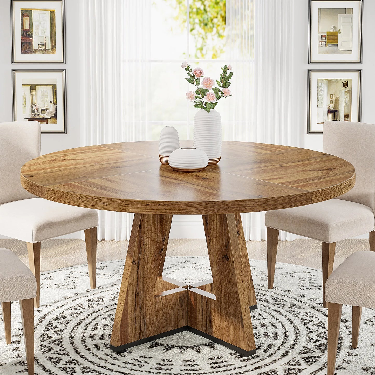 Ljustra Round Dining Table for 4 Farmhouse Style Kitchen Table 47 Inch