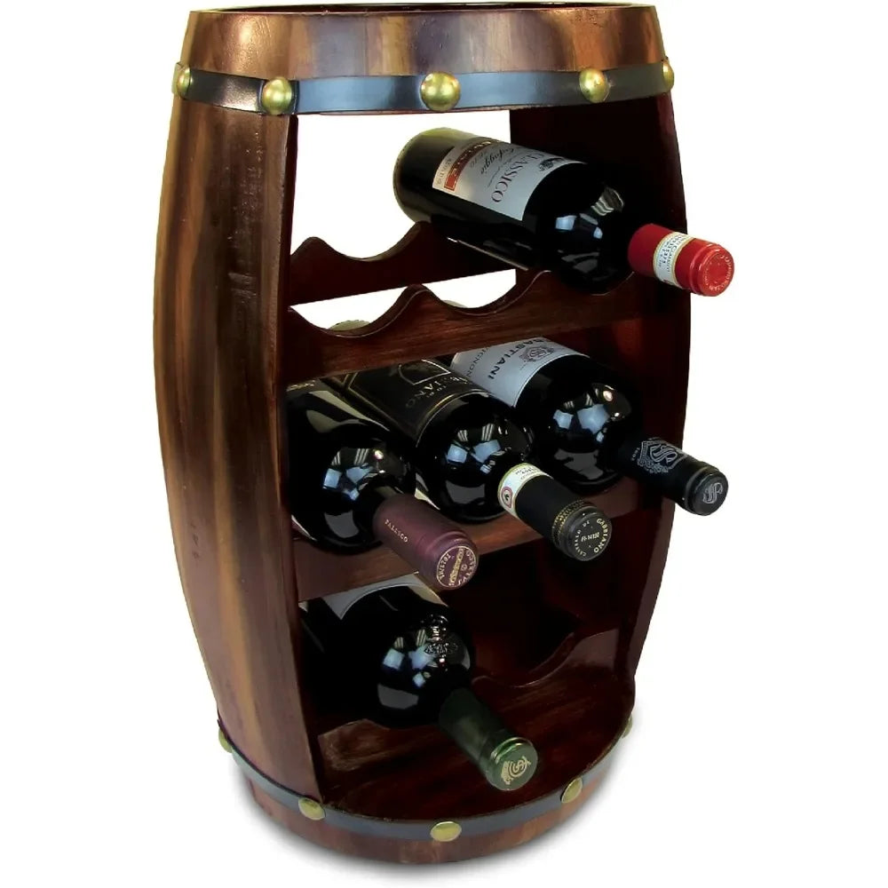 Ljustra Wooden Barrel Wine Rack 8 Bottle Free Standing Rustic Storage