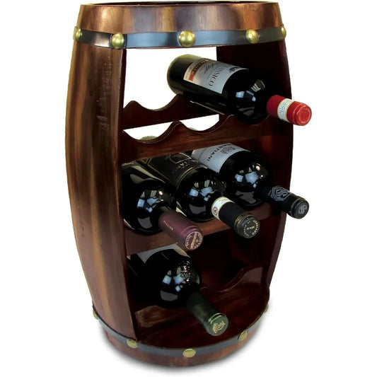 Ljustra Wooden Barrel Wine Rack 8 Bottle Free Standing Rustic Storage