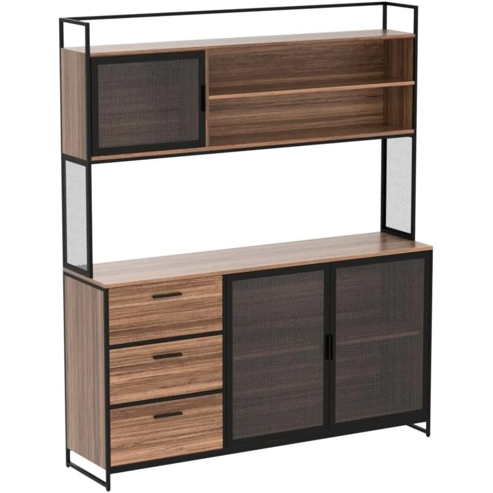 Large Kitchen Hutch Cabinet Storage Cupboard with Microwave Shelf