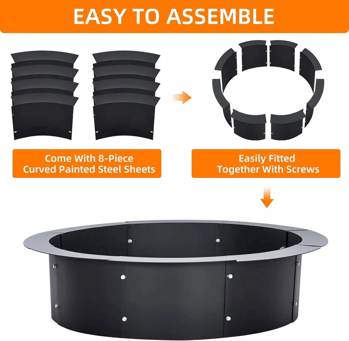 Fire Pit Ring Metal Steel Duty Round Fire Pit Insert Outdoor DIY