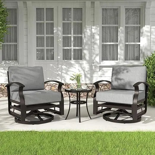 3 Pieces Outdoor Patio Furniture Set Aluminum Rocking Chair Swivel Gliders