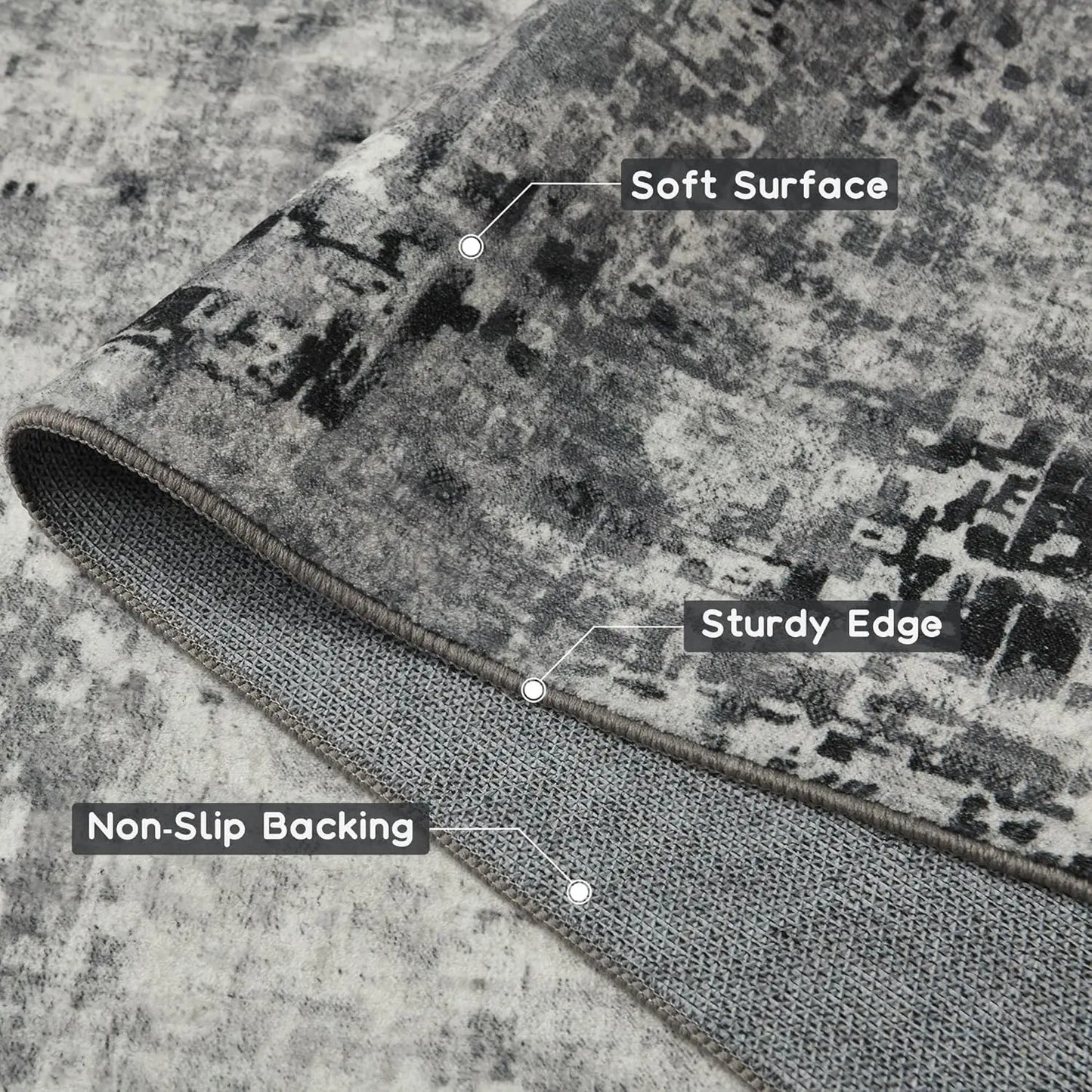 Large Modern Abstract Area Rug Boho Vintage Machine Washable Non Slip