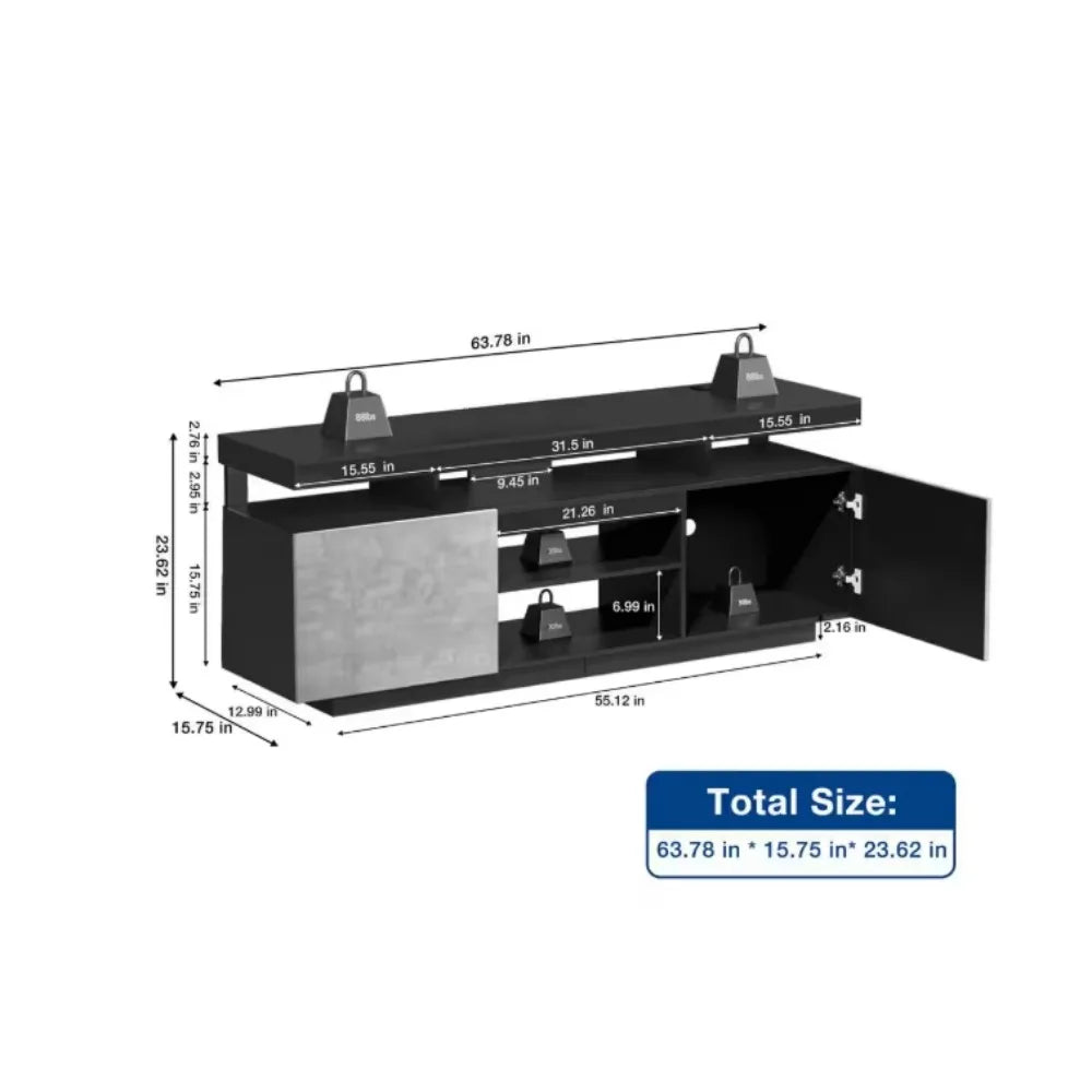 Modern TV Stand for 70 in TVs with RGB LED Lights and Outlets