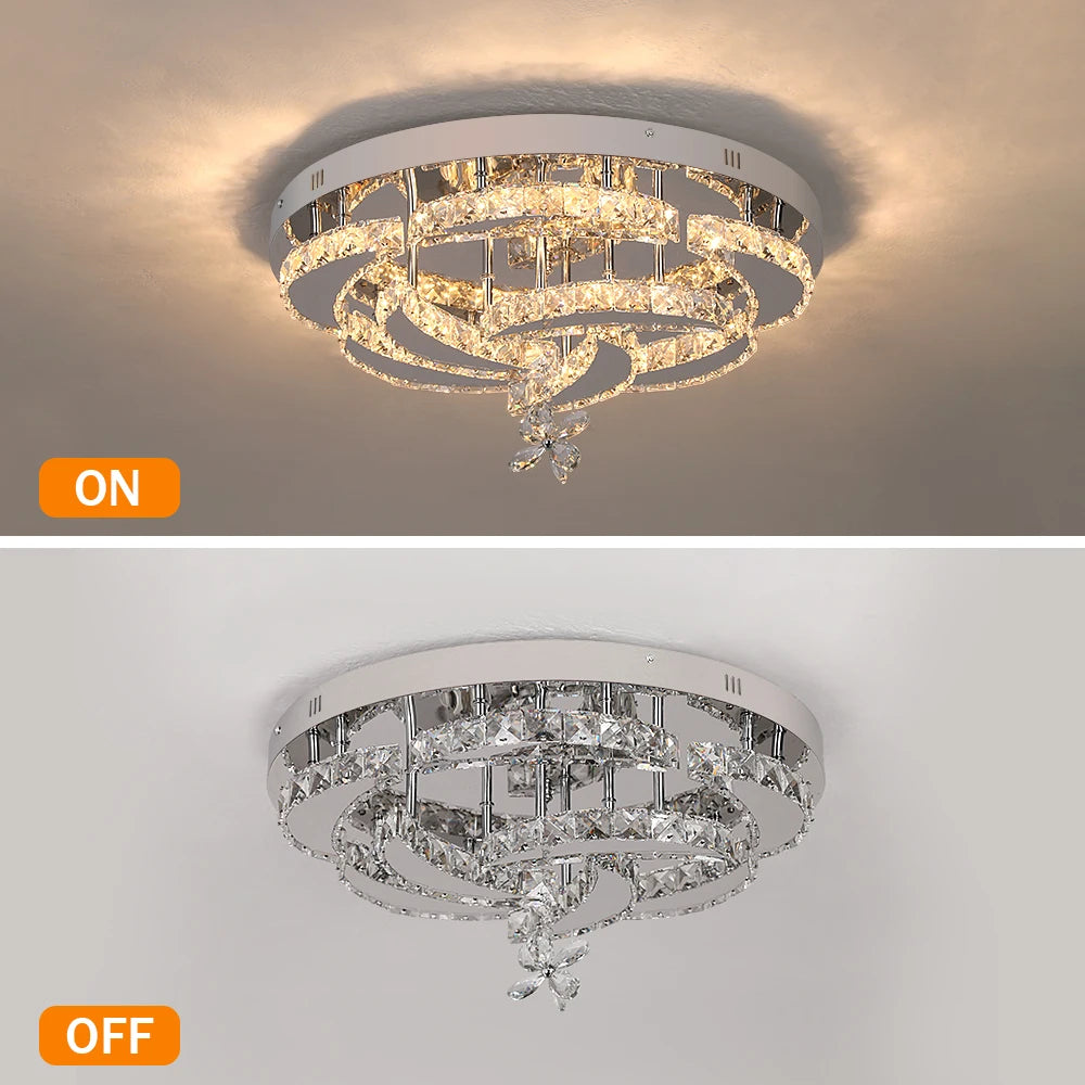 Modern Crystal Chandelier Ceiling Lamp LED Dimmable Pendant Light