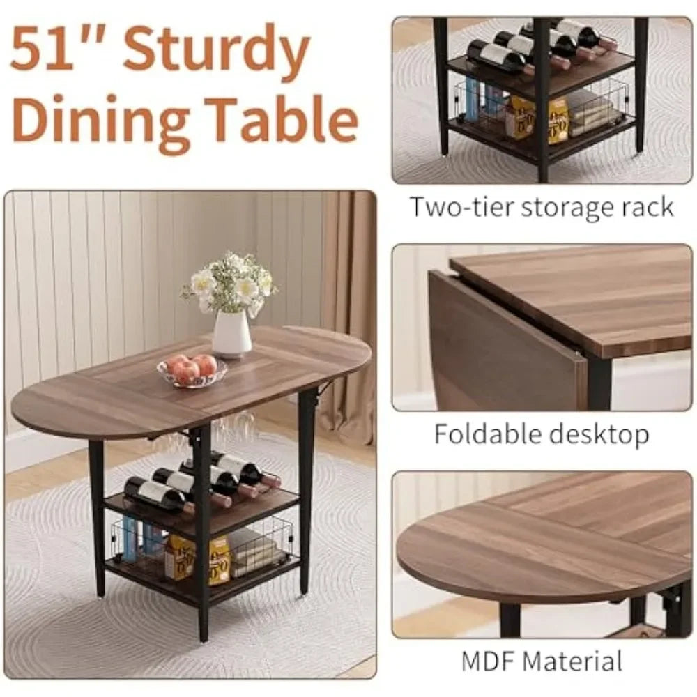 Ljustra 3 Piece Dining Table Set Modern Kitchen Folding Storage Stools