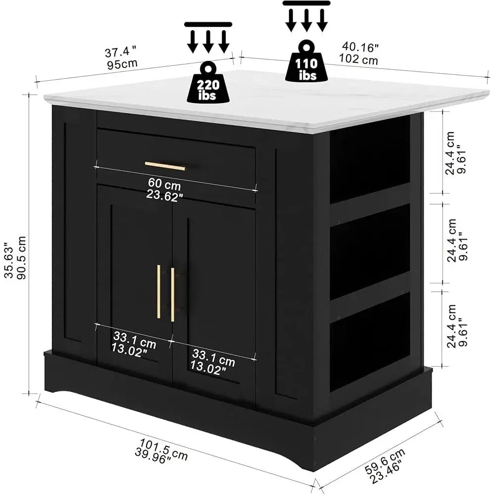 Large Kitchen Island Storage Power Outlet Drop Leaf Adjustable Shelves