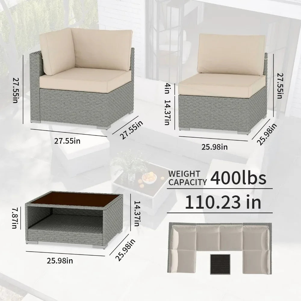 7-Piece Patio Furniture Set All-Weather Outdoor Sectional Sofa