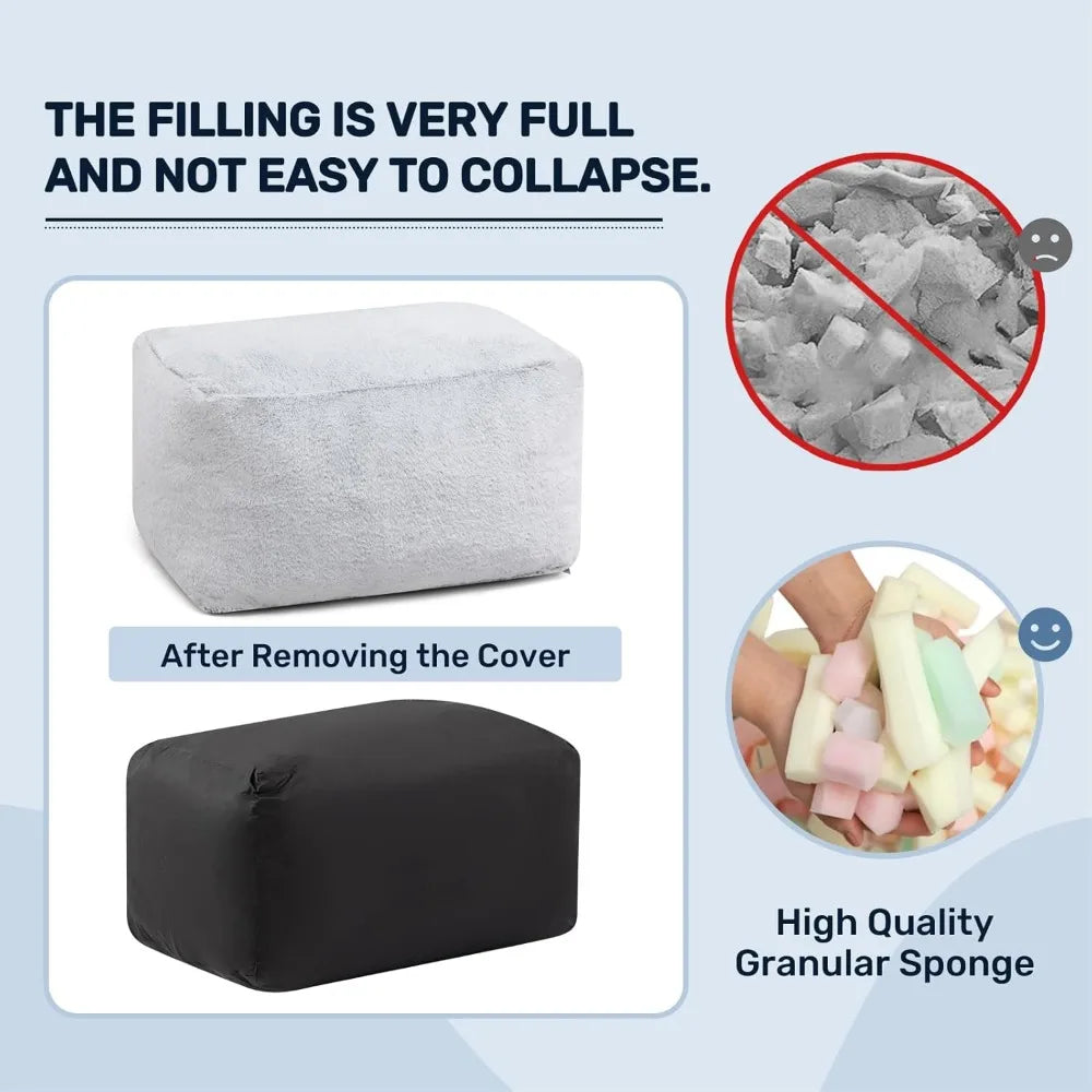 15 Inch Bean Bag Ottoman Pouf Memory Foam Footstool Accent Stool