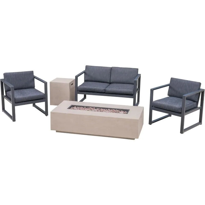 Outdoor 4-Seater Aluminum Chat Set with Fire Pit Tank Holder