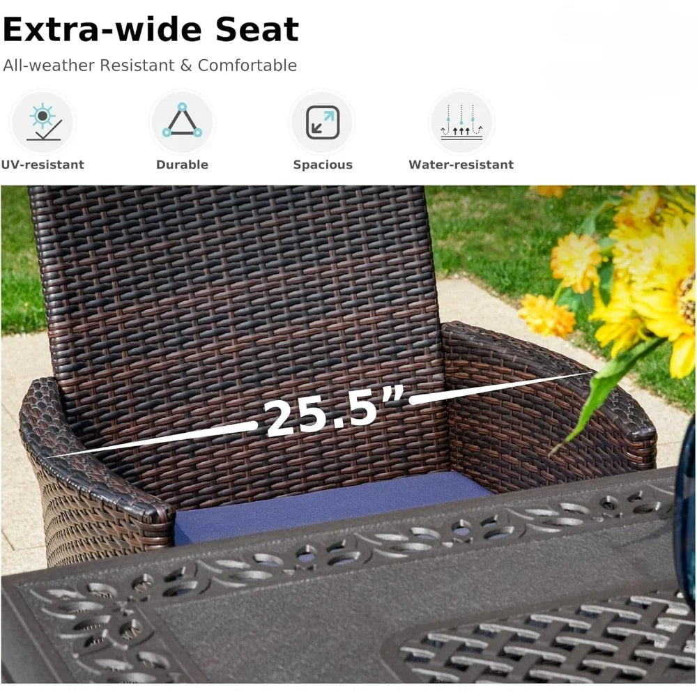 7 Piece Patio Dining Set Round Table 6 Wicker Chairs Outdoor Furniture