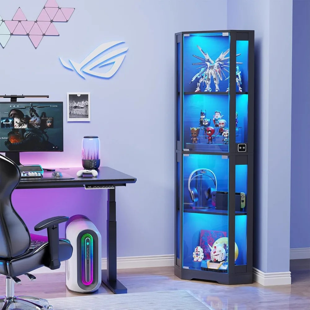 65 Inch Corner Glass Display Cabinet LED Showcase with Sensor Light