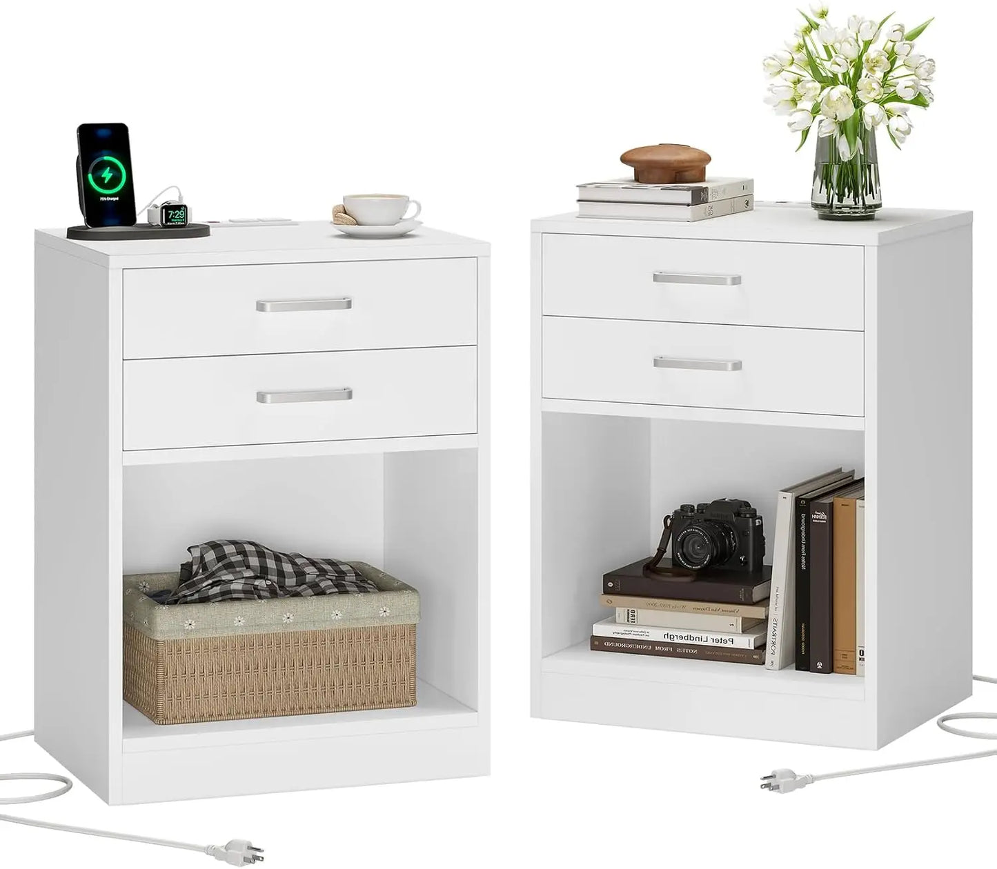 Nightstand with Charging Station Storage Modern Minimalist Bedroom Furniture